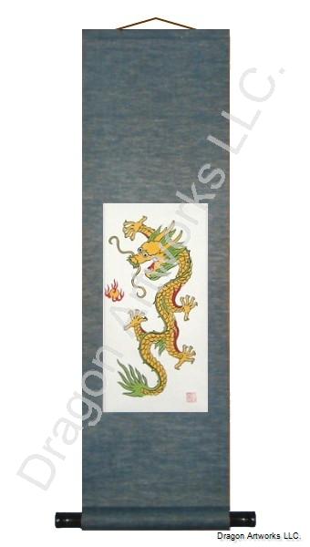 Chinese Yellow Dragon Scroll Painting