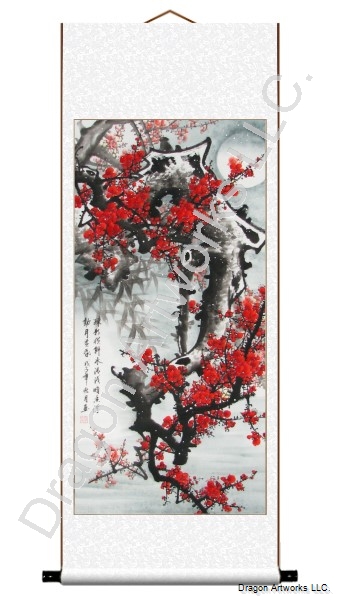 Wonderful Scroll Painting of Plum Blossoms and Moon