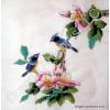 Blue Birds and Flowers Chinese Silk Painting on Silk Fabric