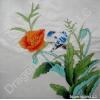 Two Blue Birds and Flowers Chinese Silk Painting