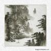 Chinese Black Ink Painting of a Mountain Landscape