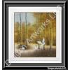 Chinese Brush Painting of Cranes in a Birch Forest in Fall