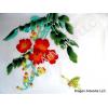 Yellow Butterfly Red Flower Silk Painting