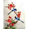 Chinese Silk Peach Flower Blossoms and Birds Painting