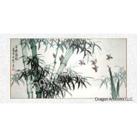 Chinese Green Bamboo and Birds Painting