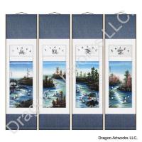 Cranes Four Seasons Chinese Detail Painting Scroll Set