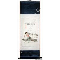 Chinese Child With Goats Painting Scroll