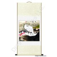 Chinese Painting of Two Herons and Lotus Flowers Scroll