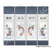Large Chinese Dragon Phoenix Wall Scroll Painting Set