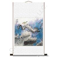 Blue Tree by Pond Wall Scroll Chinese Painting