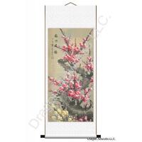 Pink Yellow Plum Blossoms Chinese Painting Scroll