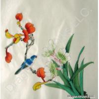 Chinese Silk Painting of Flowers and Blue Bird
