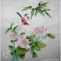 Red Birds and Flowers Chinese Silk Painting