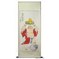 Chinese Scroll Painting of a Buddha Holding Gold