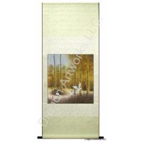 Chinese Scroll Painting of Three Cranes in Fall Woods