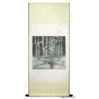 Chinese Landscape Painting, Cranes Flying in Winter Birch Forest