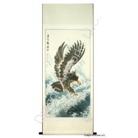 Chinese Scroll Painting of Eagle Flying Above the Sea