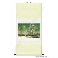 Chinese Landscape Painting of Elegant Cranes in Green Summer