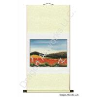 Chinese Landscape Scroll Painting of Cranes Gathering