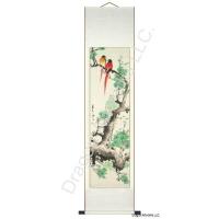 Chinese Scroll Painting of Two Birds on a Tree