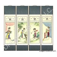 Four Chinese Tang Dynasty Women Painting Scroll Set