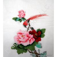 Silk Flowers Long-tailed Red Birds Painting