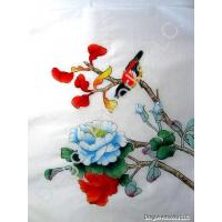 Oriental Style Chinese Silk Painting of Bird and Flowers
