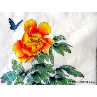Chinese Silk Blue Butterfly and Flower Painting