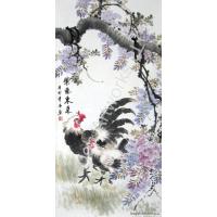 Rooster and Wisteria Chinese Brush Painting
